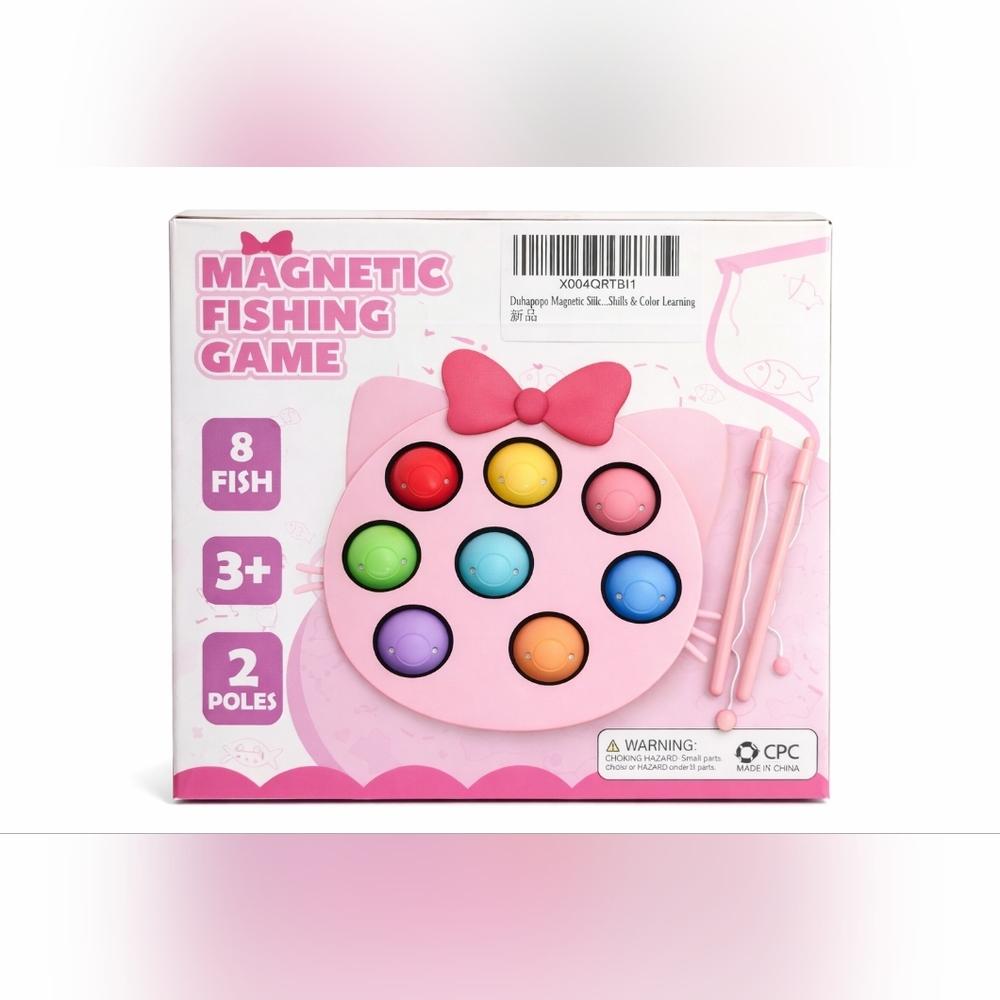 Magnetic Fishing Game Toy – 8 Fish, 2 Poles, Silicone, Ages 3+